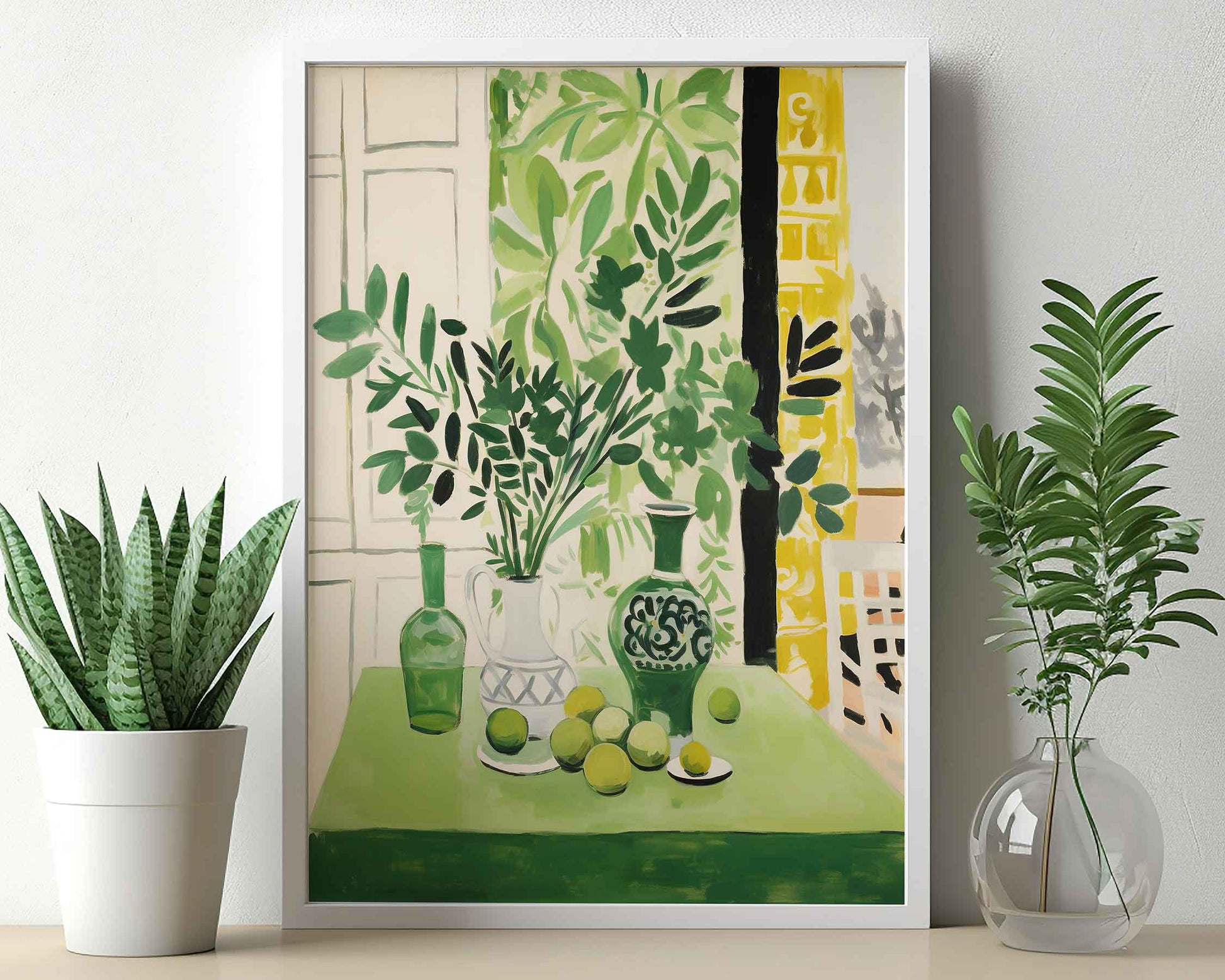 Framed Image of Matisse Art Style Wall Print Poster Green Themed Oil Paintings