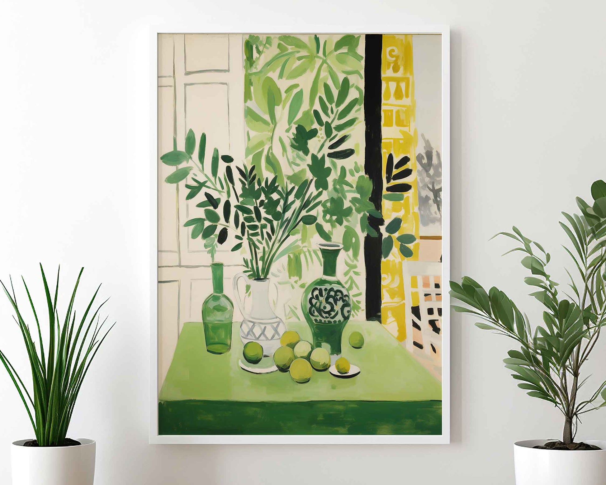 Framed Image of Matisse Art Style Wall Print Poster Green Themed Oil Paintings