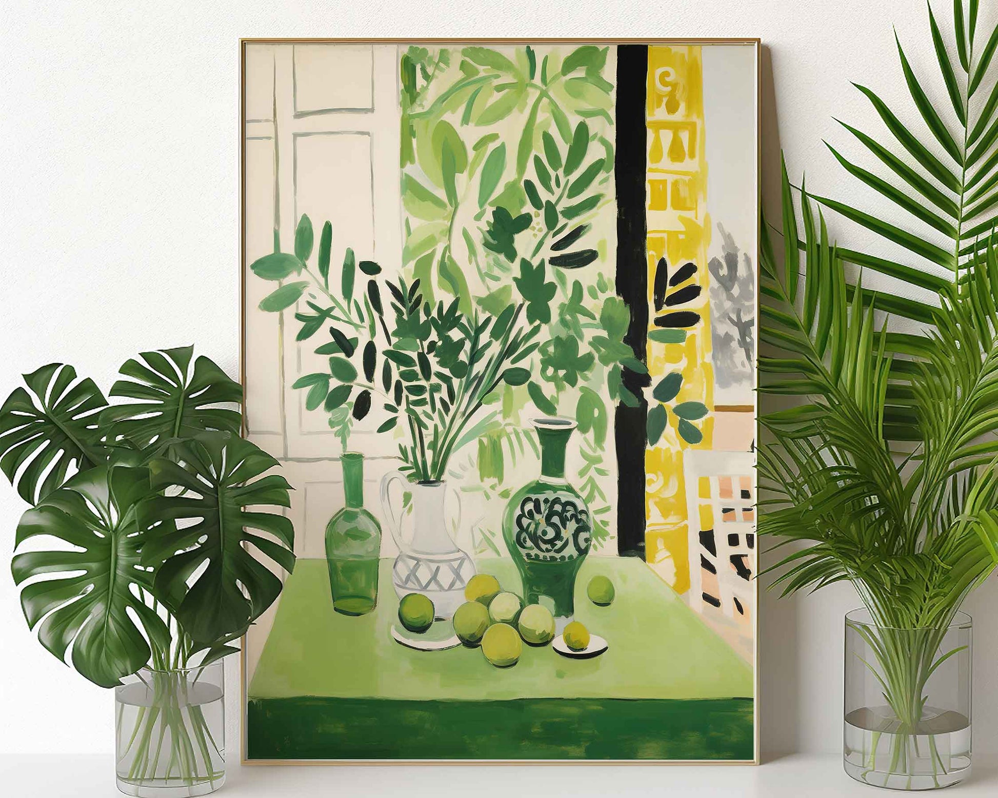 Framed Image of Matisse Art Style Wall Print Poster Green Themed Oil Paintings