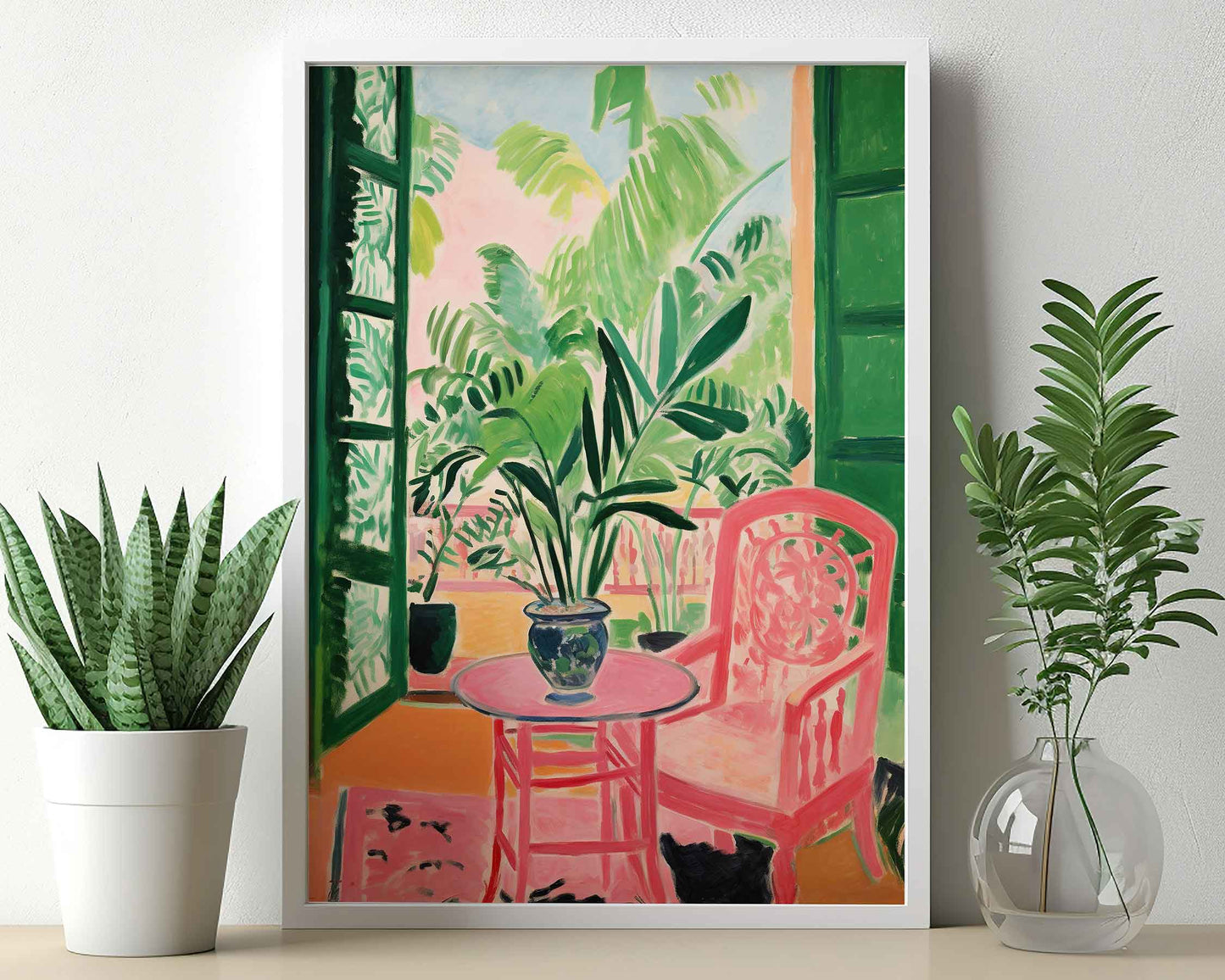 Framed Image of Matisse Art Style Wall Poster Print Green Themed Oil Paintings