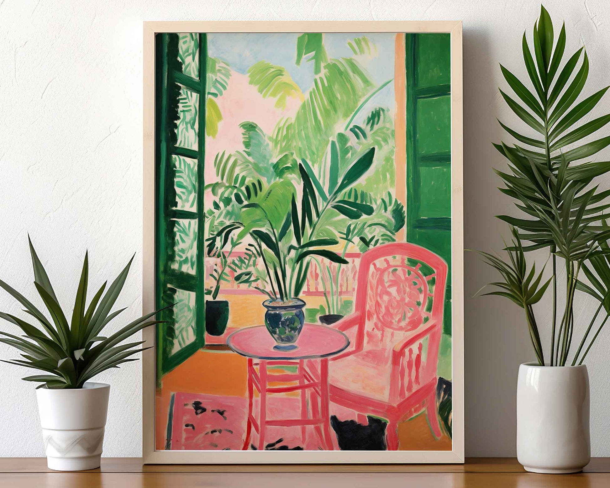 Framed Image of Matisse Art Style Wall Poster Print Green Themed Oil Paintings