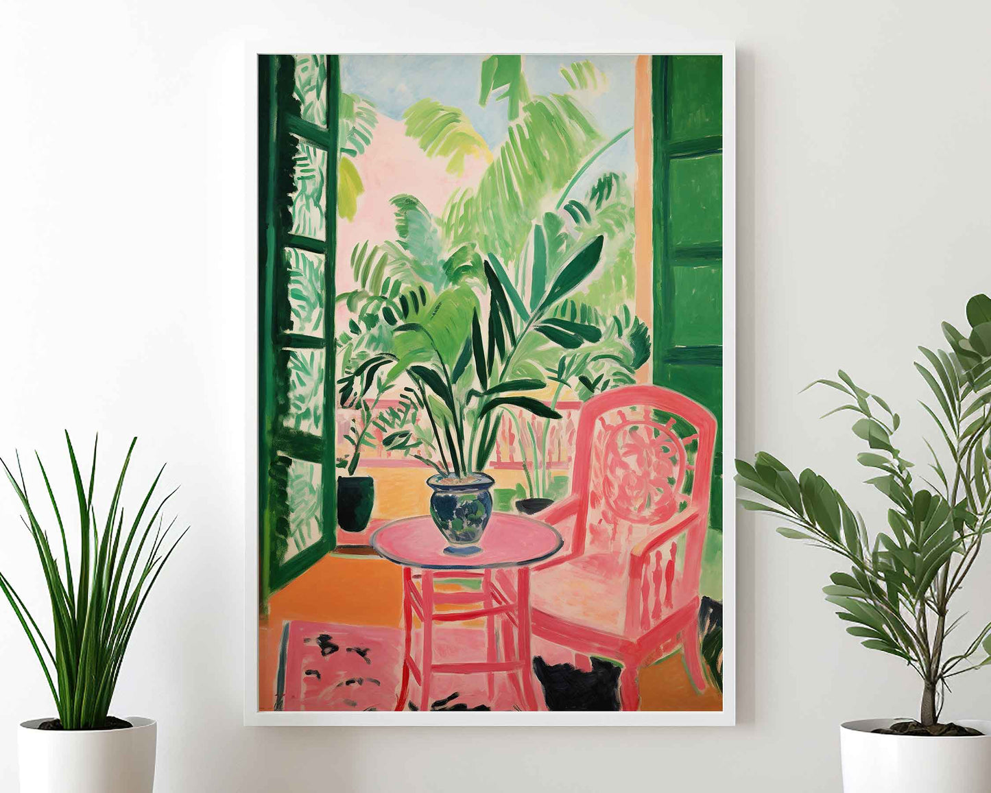Framed Image of Matisse Art Style Wall Poster Print Green Themed Oil Paintings
