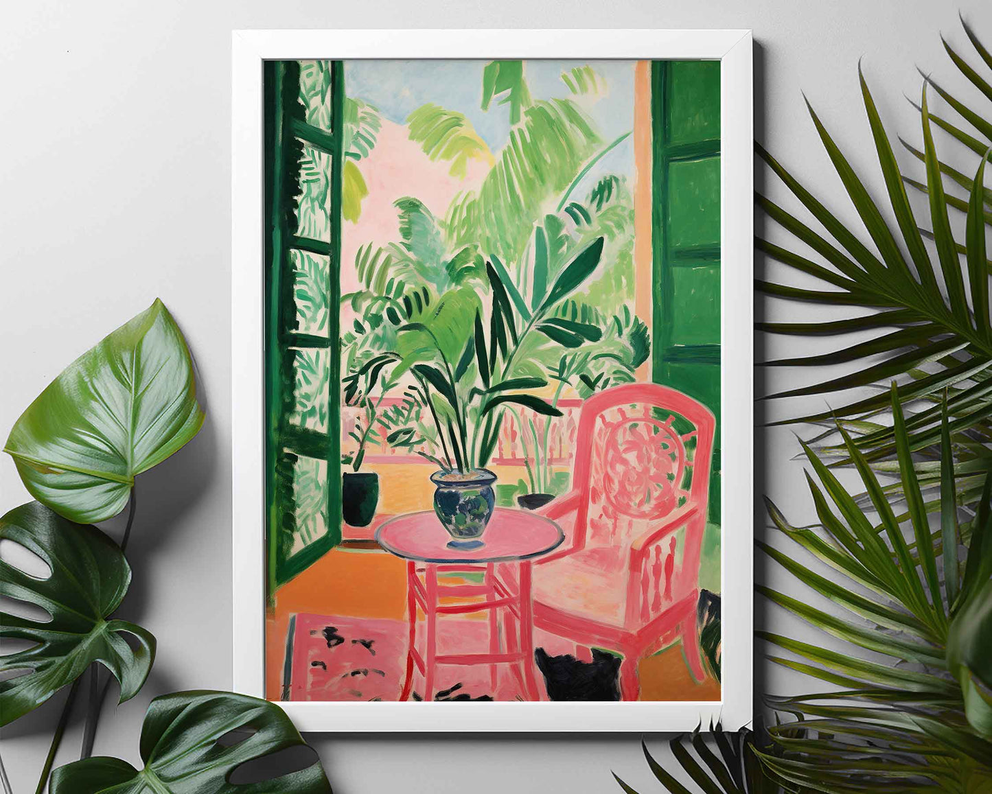 Framed Image of Matisse Art Style Wall Poster Print Green Themed Oil Paintings