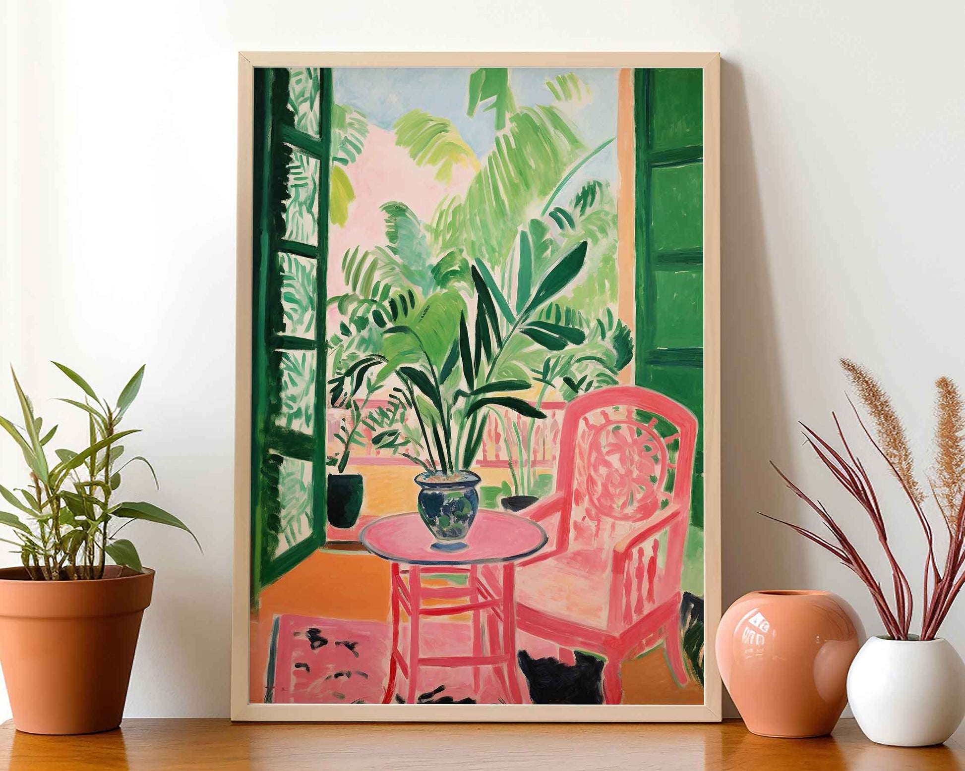 Framed Image of Matisse Art Style Wall Poster Print Green Themed Oil Paintings