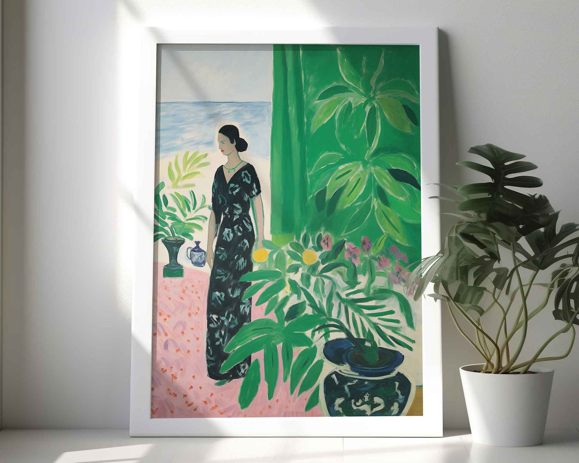 Framed Image of Matisse Wall Art Style Poster Print Green Themed Oil Paintings