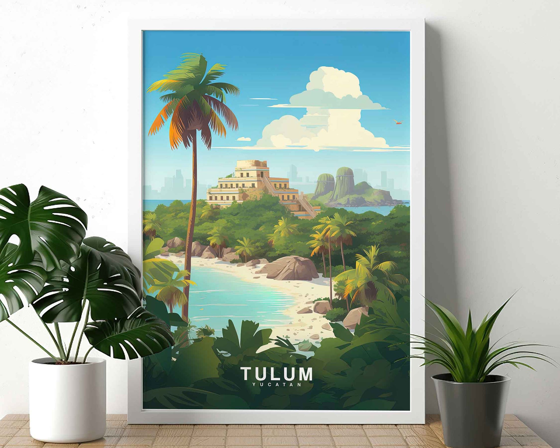 Framed Image of Tulum Travel Poster Tourism Wall Art Print, Mexico Illustration