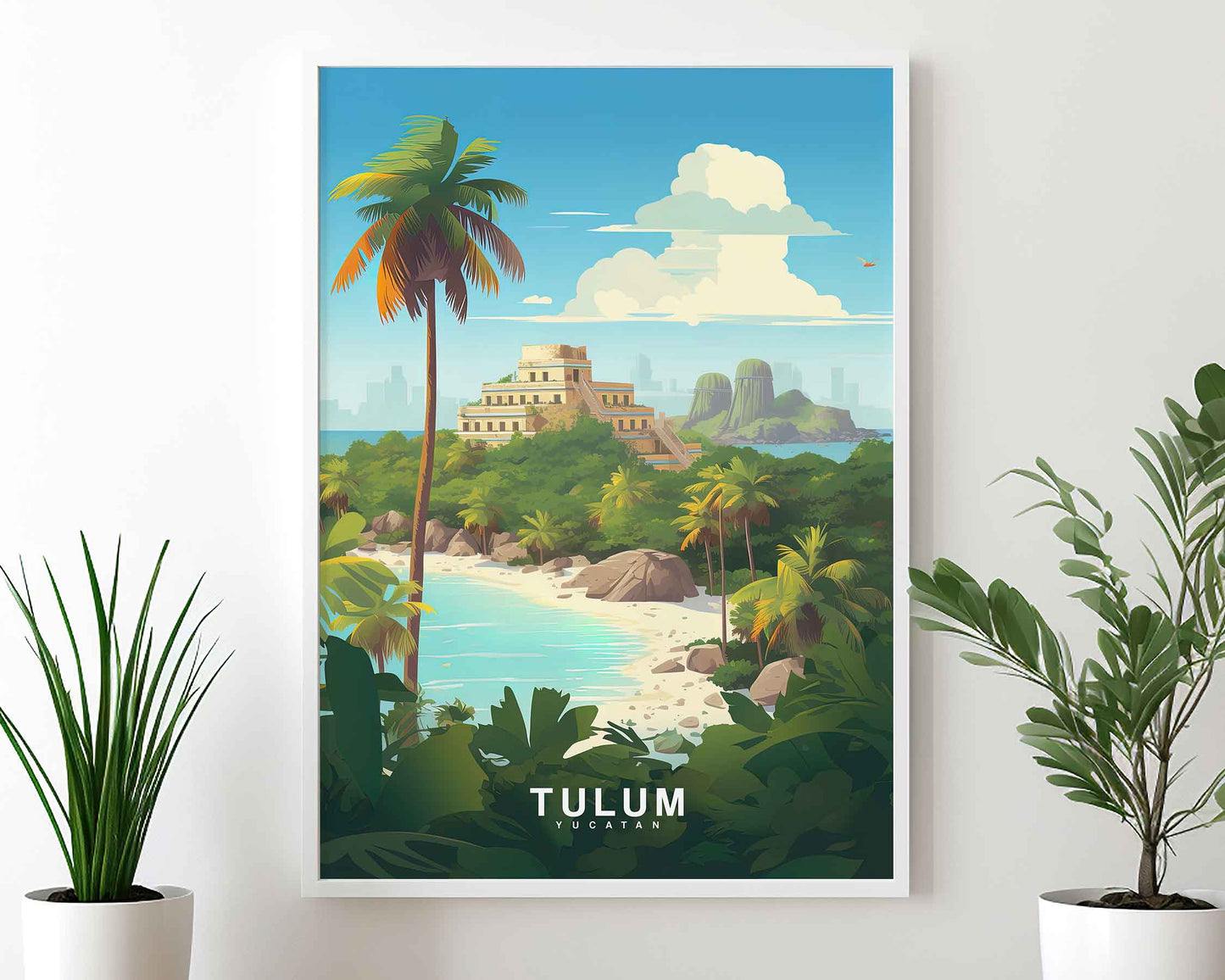 Framed Image of Tulum Travel Poster Tourism Wall Art Print, Mexico Illustration