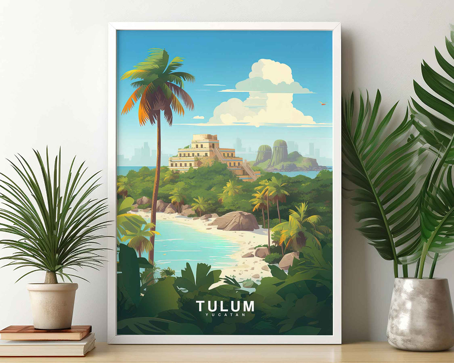 Framed Image of Tulum Travel Poster Tourism Wall Art Print, Mexico Illustration