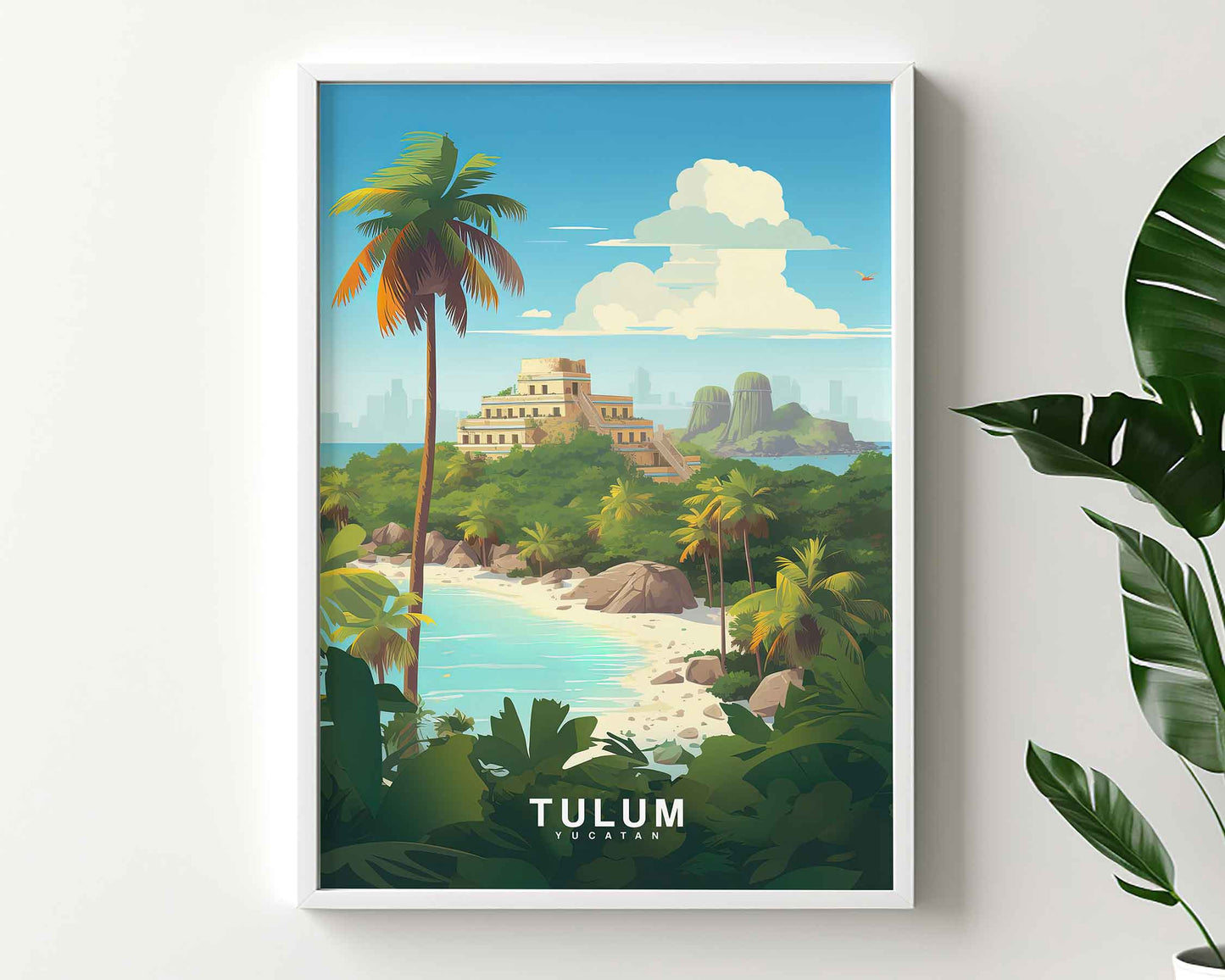 Framed Image of Tulum Travel Poster Tourism Wall Art Print, Mexico Illustration