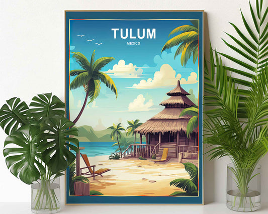 Framed Image of Tulum Travel Poster Mexican Tourism Wall Art Print Illustration