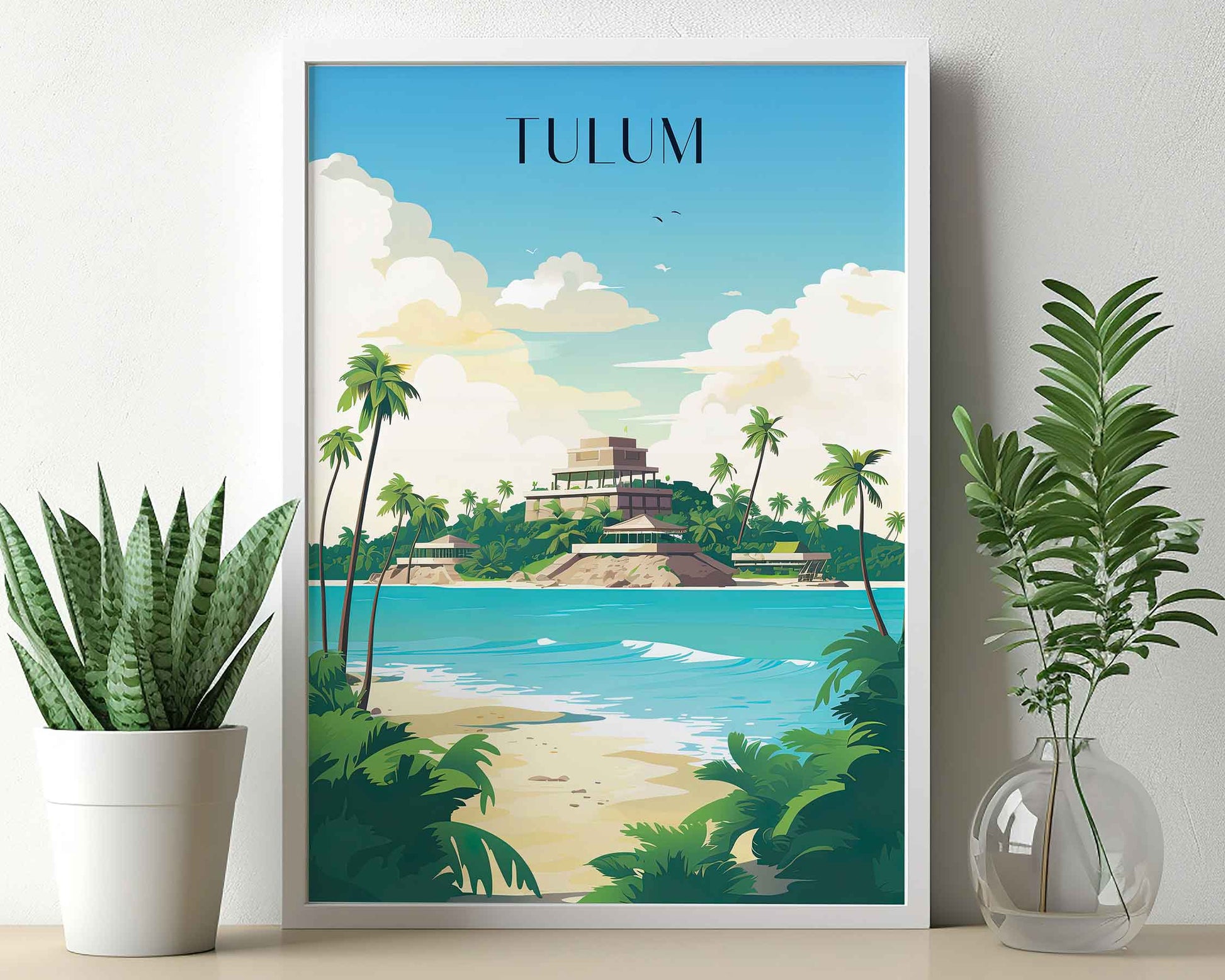 Framed Image of Tulum Travel Print Mexican Tourism Wall Art Poster Illustration