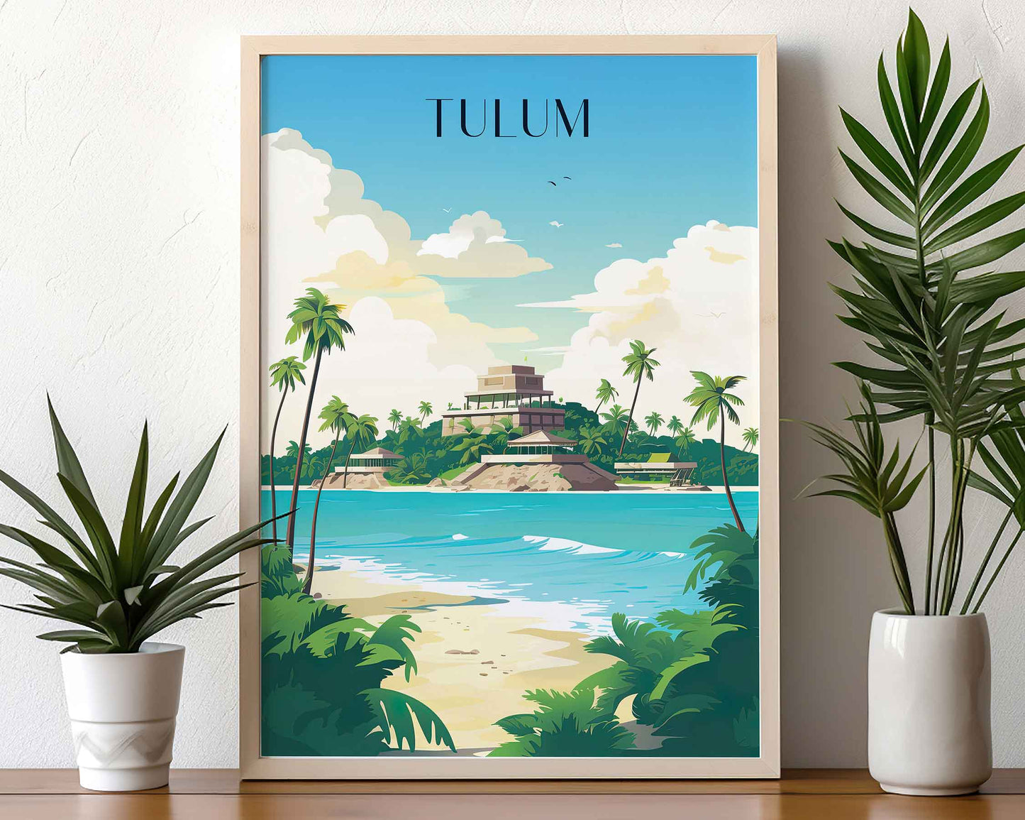 Framed Image of Tulum Travel Print Mexican Tourism Wall Art Poster Illustration