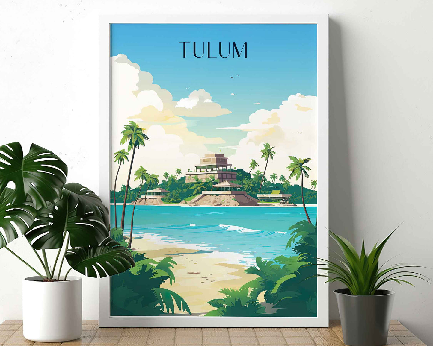 Framed Image of Tulum Travel Print Mexican Tourism Wall Art Poster Illustration