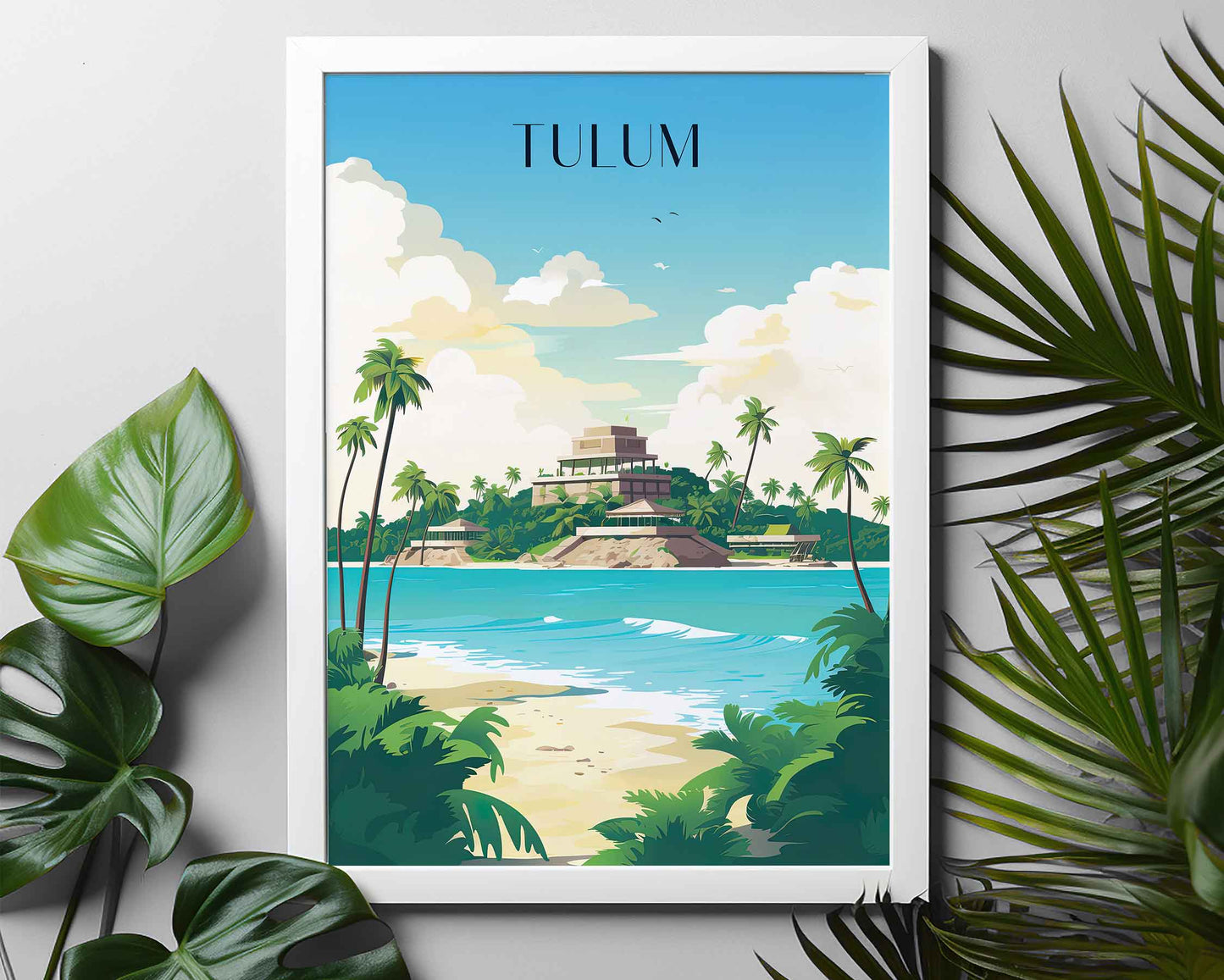 Framed Image of Tulum Travel Print Mexican Tourism Wall Art Poster Illustration