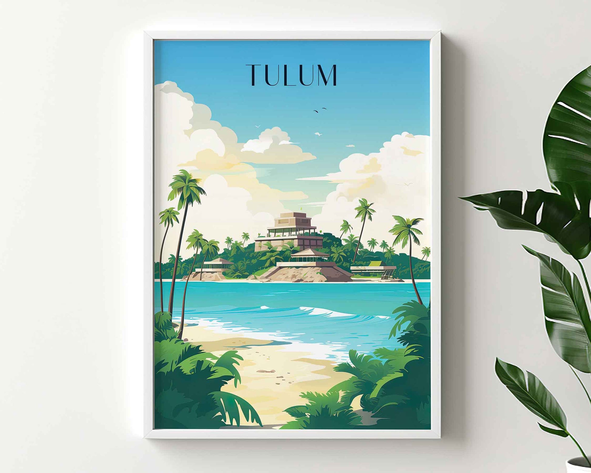 Framed Image of Tulum Travel Print Mexican Tourism Wall Art Poster Illustration