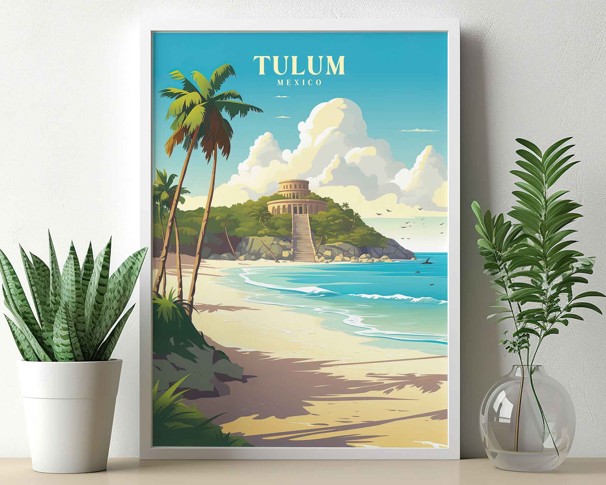 Framed Image of Tulum Mexico Travel Print Tourism Wall Art Poster Illustration