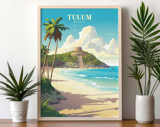 Framed Image of Tulum Mexico Travel Print Tourism Wall Art Poster Illustration