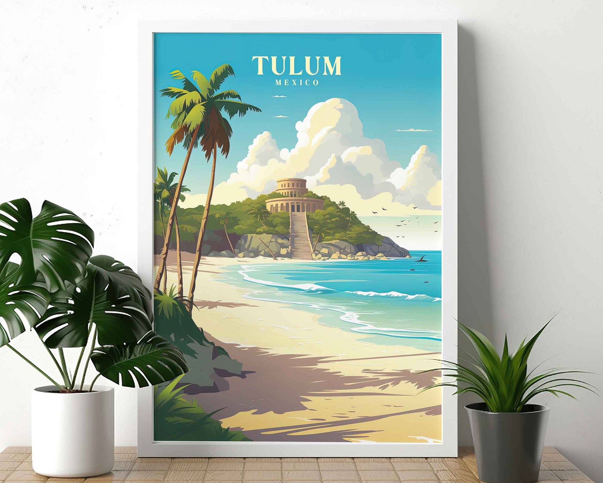 Framed Image of Tulum Mexico Travel Print Tourism Wall Art Poster Illustration