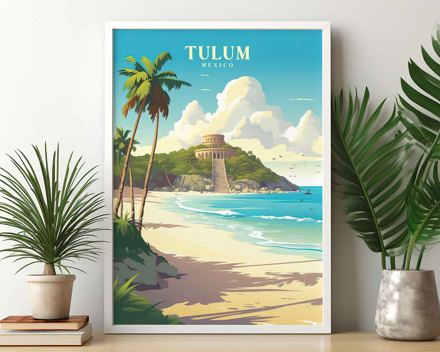 Framed Image of Tulum Mexico Travel Print Tourism Wall Art Poster Illustration