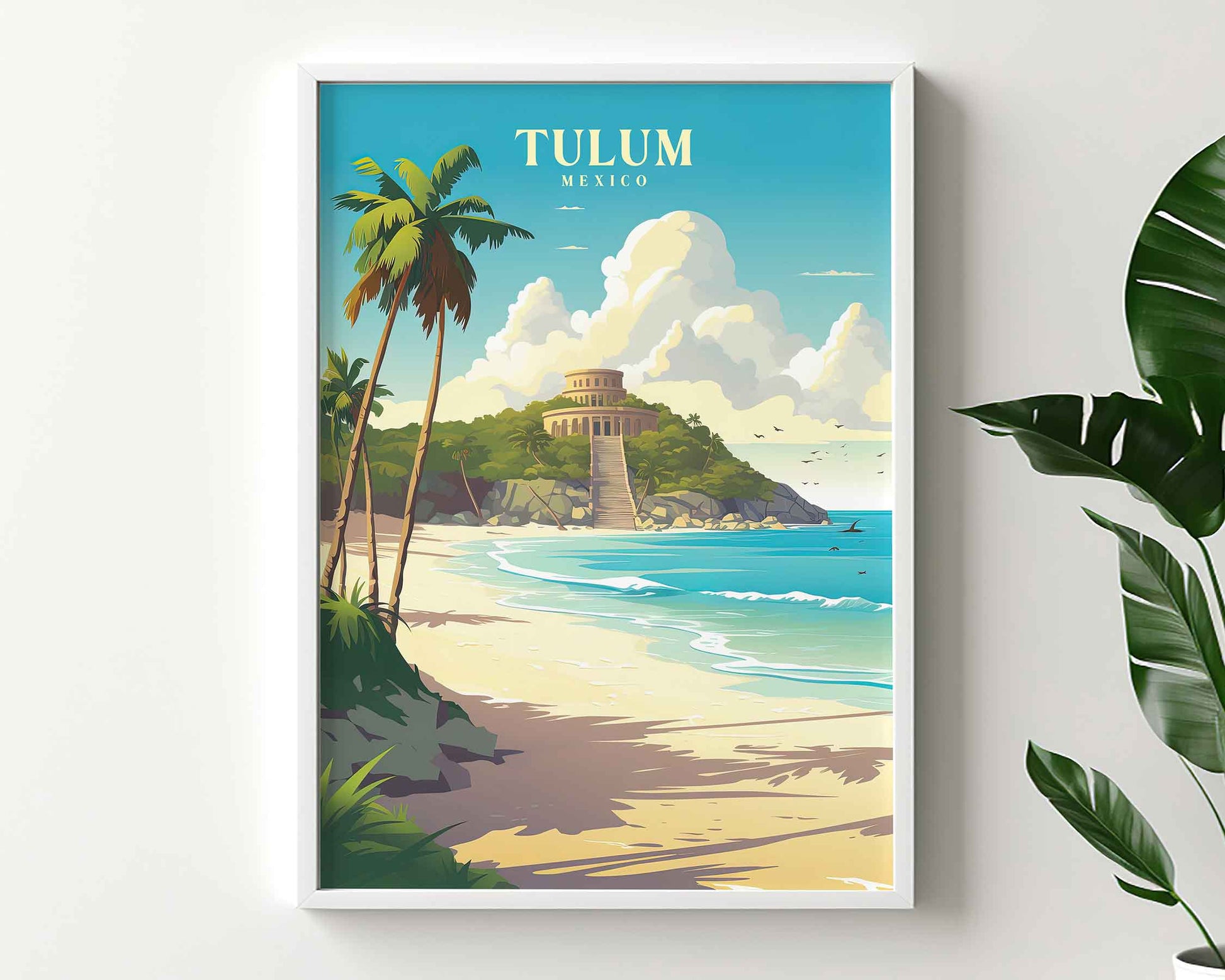 Framed Image of Tulum Mexico Travel Print Tourism Wall Art Poster Illustration