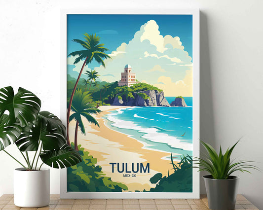 Framed Image of Tulum Mexico Travel Print Poster Tourism Wall Art Illustration