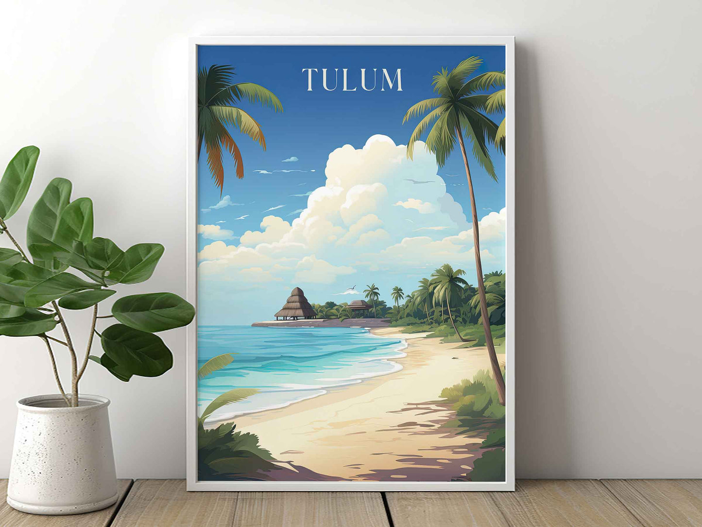 Framed Image of Tulum Mexico Travel Poster Print Tourism Wall Art Illustration