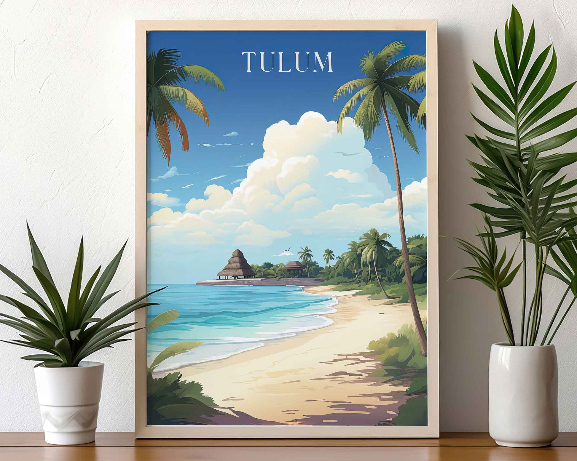 Framed Image of Tulum Mexico Travel Poster Print Tourism Wall Art Illustration