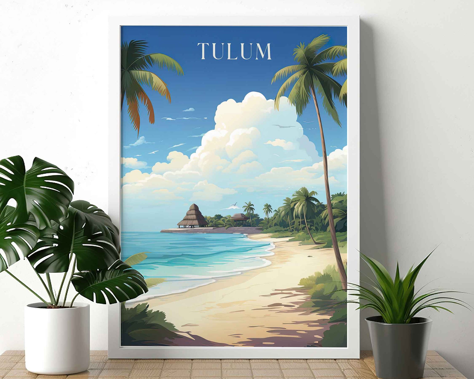 Framed Image of Tulum Mexico Travel Poster Print Tourism Wall Art Illustration