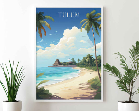 Framed Image of Tulum Mexico Travel Poster Print Tourism Wall Art Illustration