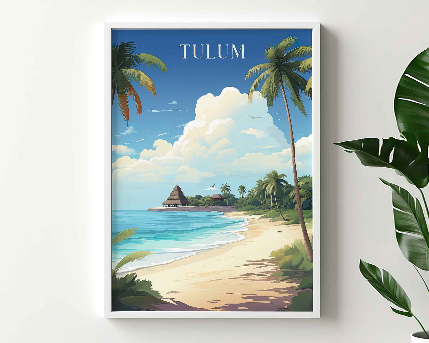 Framed Image of Tulum Mexico Travel Poster Print Tourism Wall Art Illustration