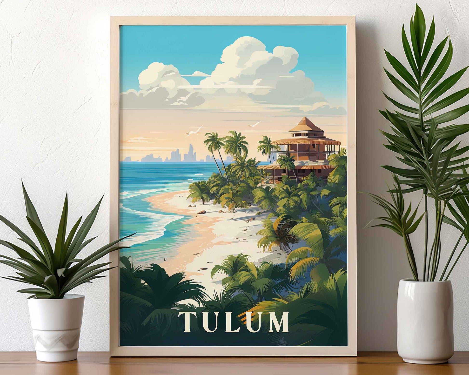 Framed Image of Tulum Mexico Wall Art Travel Poster Print Tourism Illustration