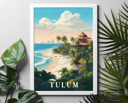 Framed Image of Tulum Mexico Wall Art Travel Poster Print Tourism Illustration