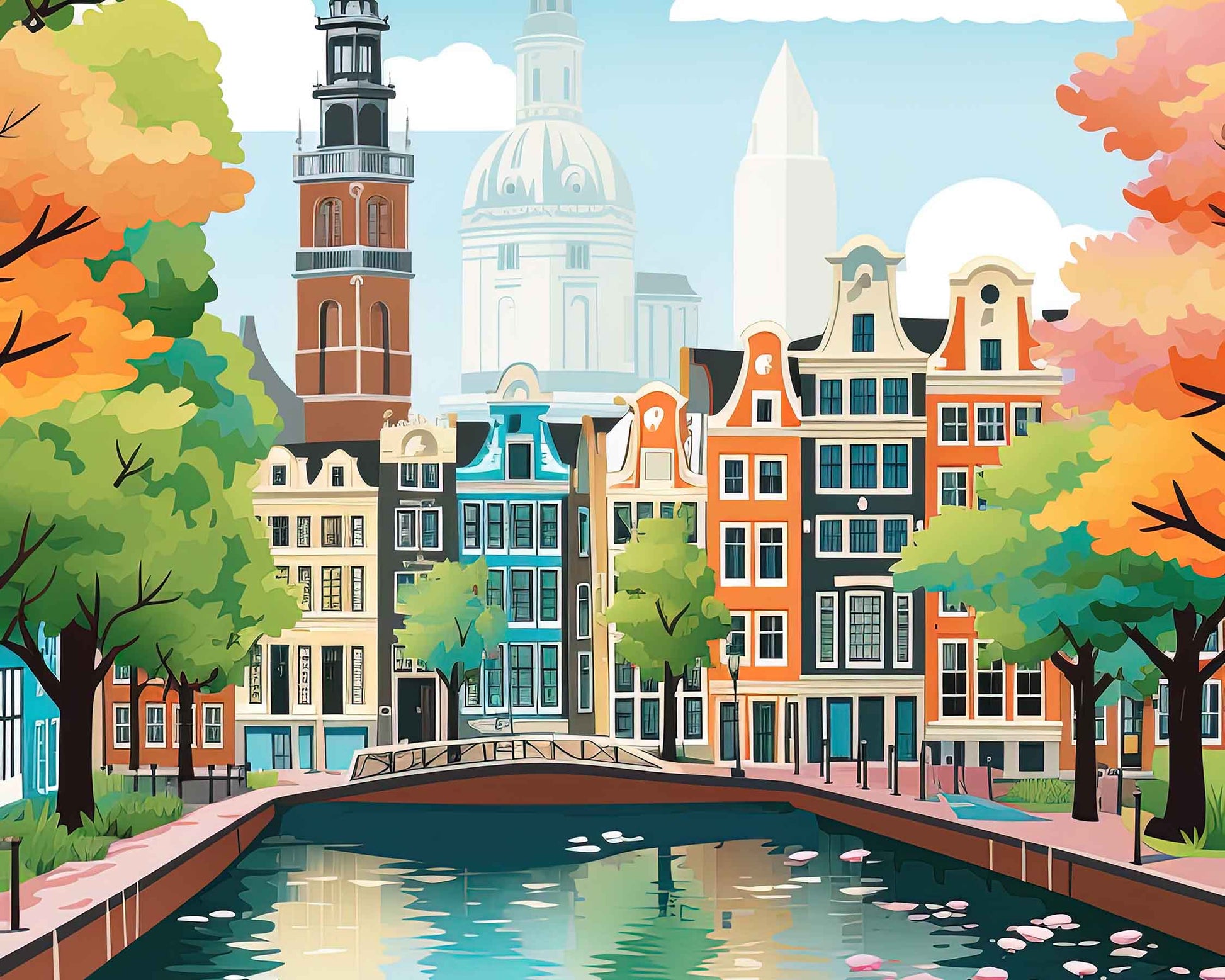 Framed Image of Amsterdam Holland Travel Poster Wall Art Print Illustration