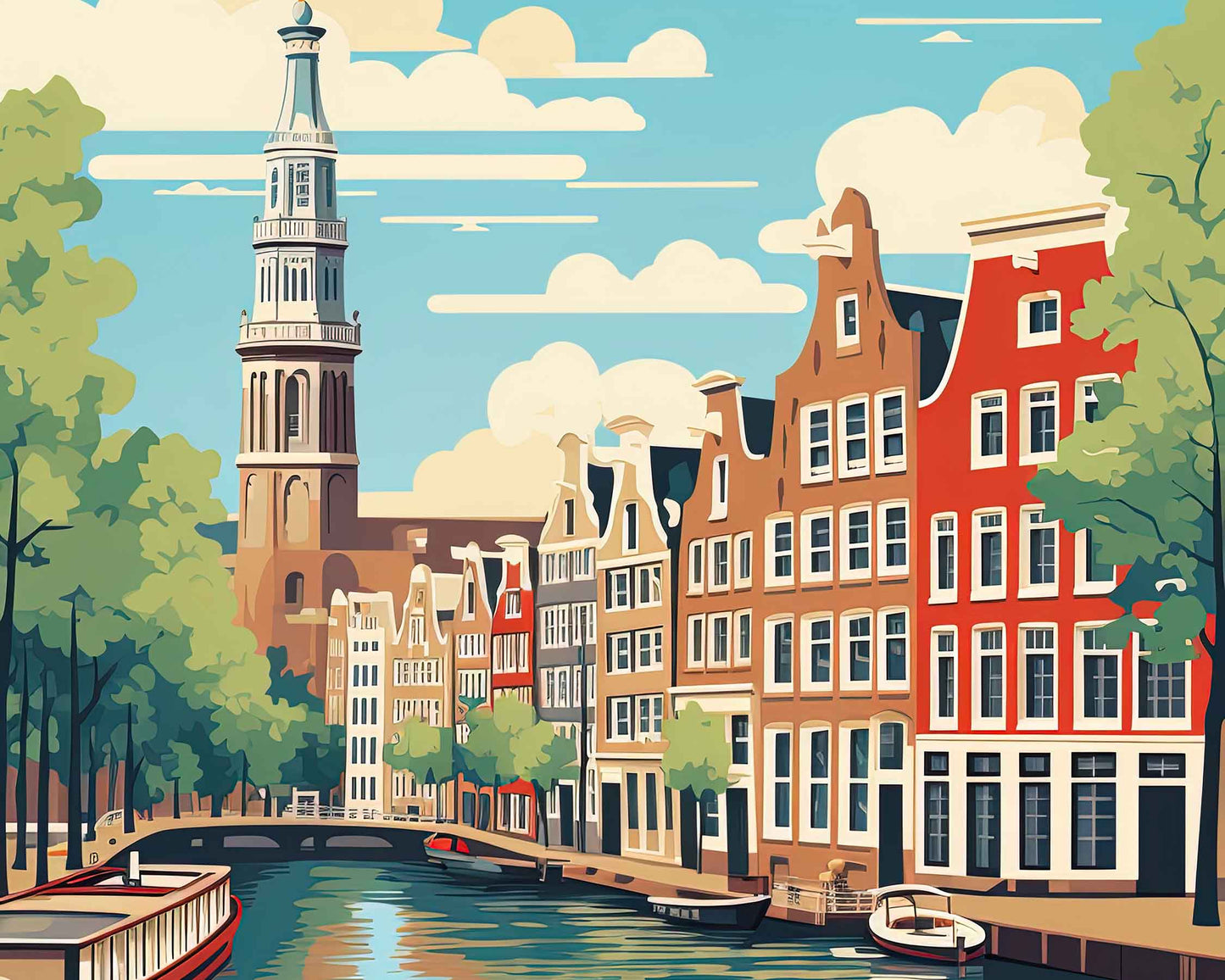 Framed Image of Amsterdam Travel Print Wall Art Poster Holland Illustration