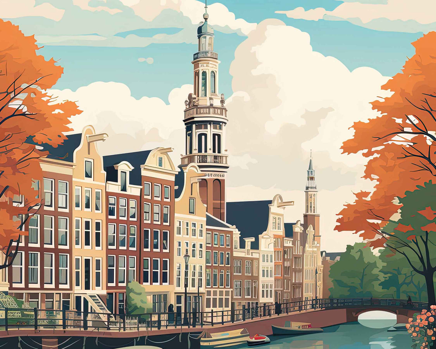 Framed Image of Amsterdam Travel Art Print Wall Poster Holland Illustration
