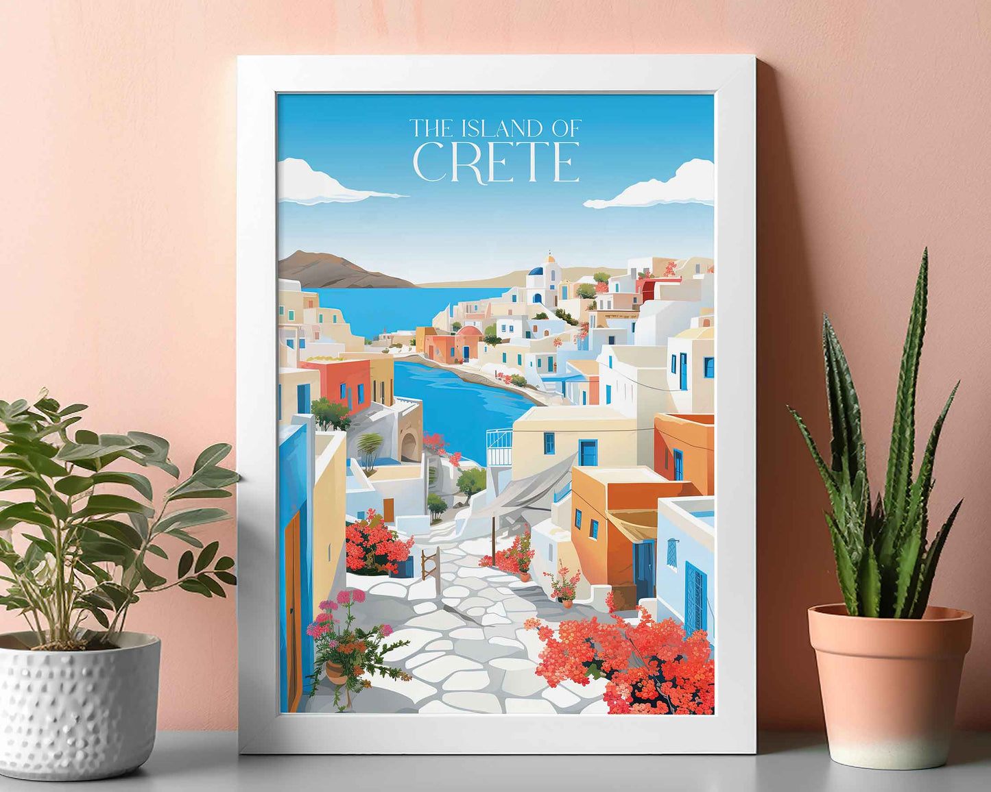 Framed Image of Island of Crete, Greece Travel Poster Print Wall Art