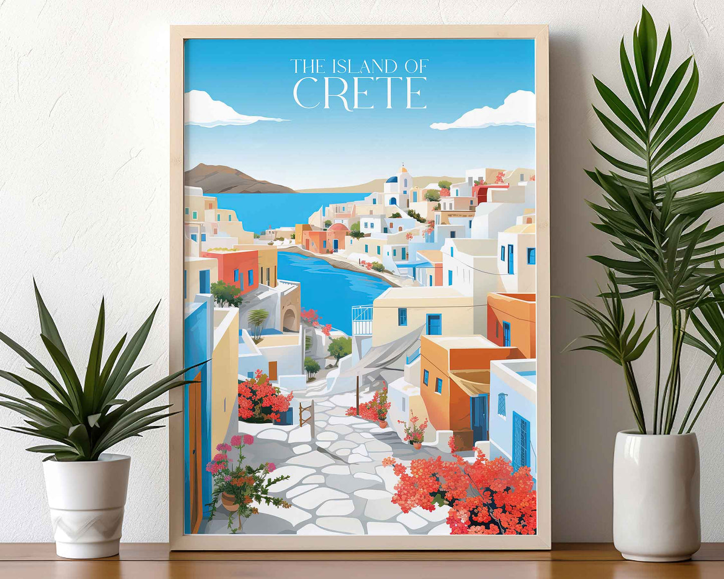 Framed Image of Island of Crete, Greece Travel Poster Print Wall Art