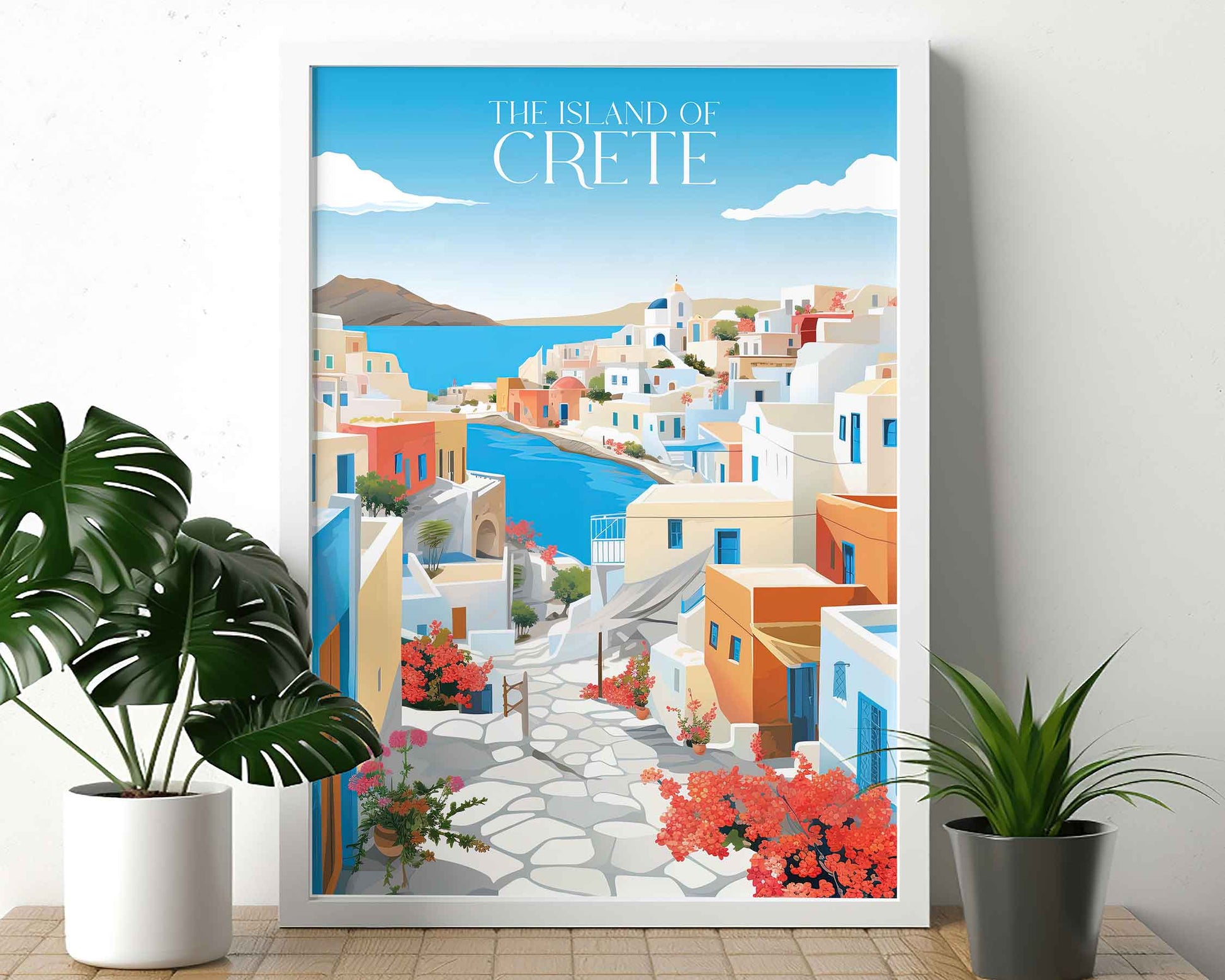 Framed Image of Island of Crete, Greece Travel Poster Print Wall Art