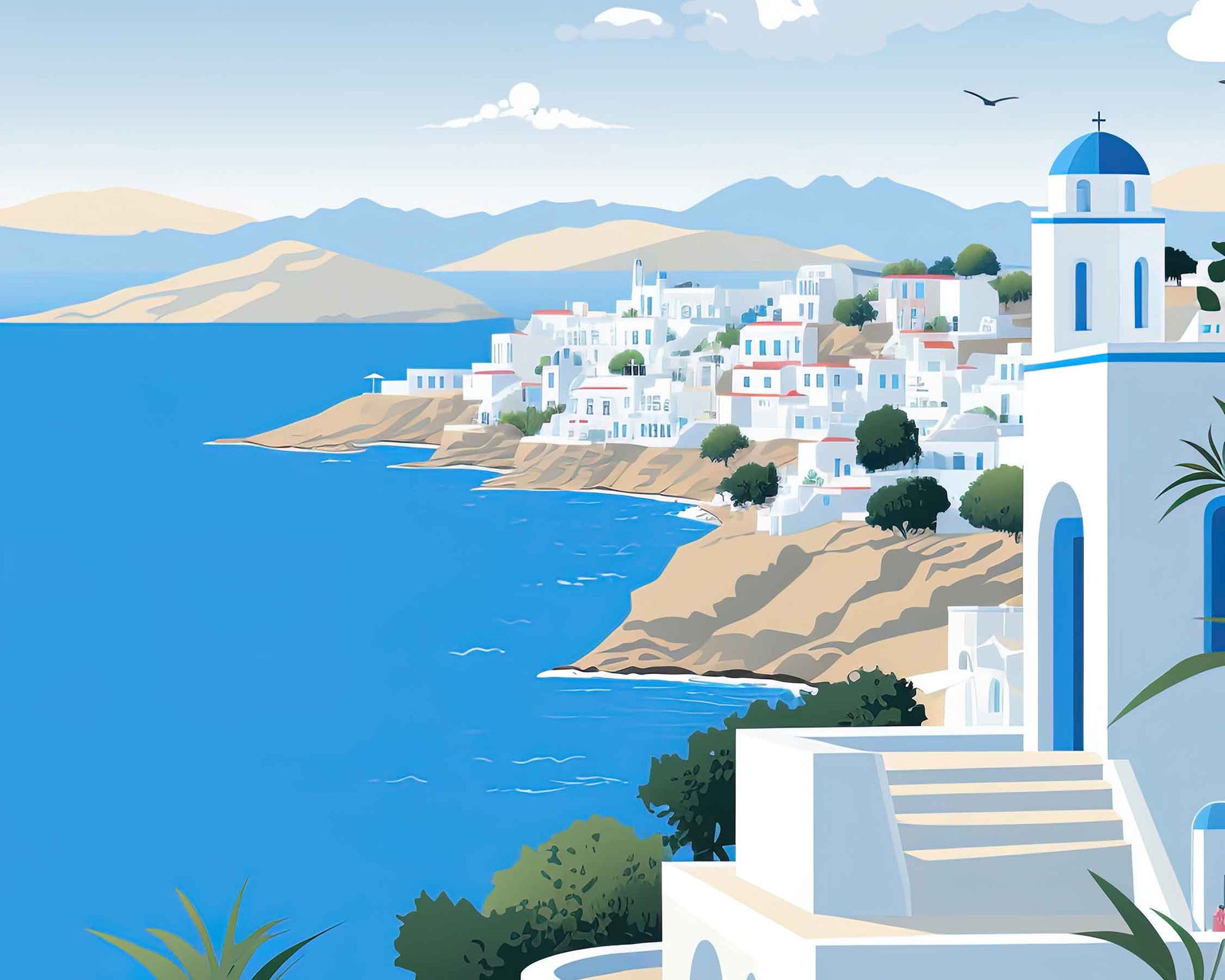 Framed Image of Santorini Greek Island Travel Poster Wall Art Print