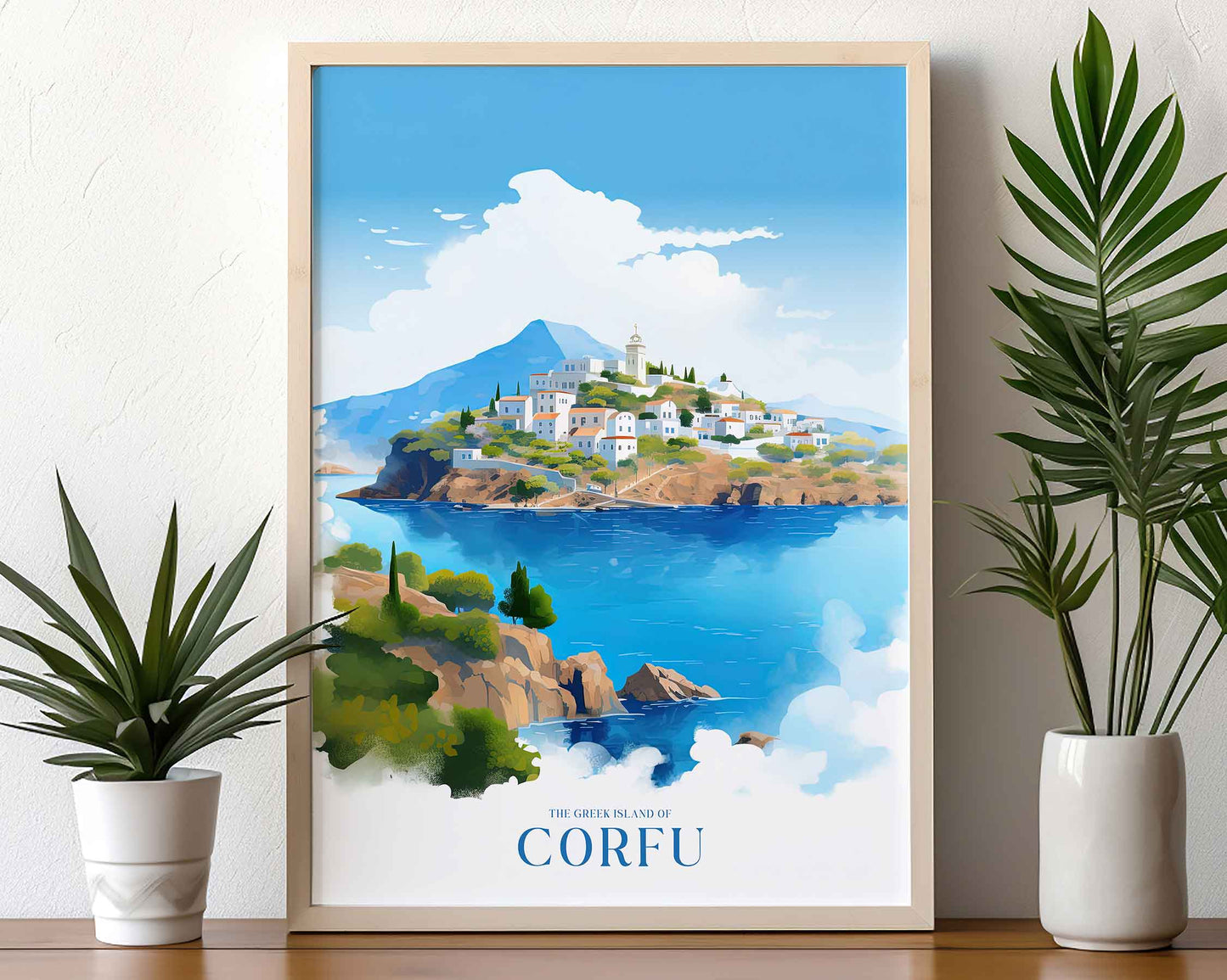 Framed Image of Corfu Greek Island Travel Poster Wall Art Print