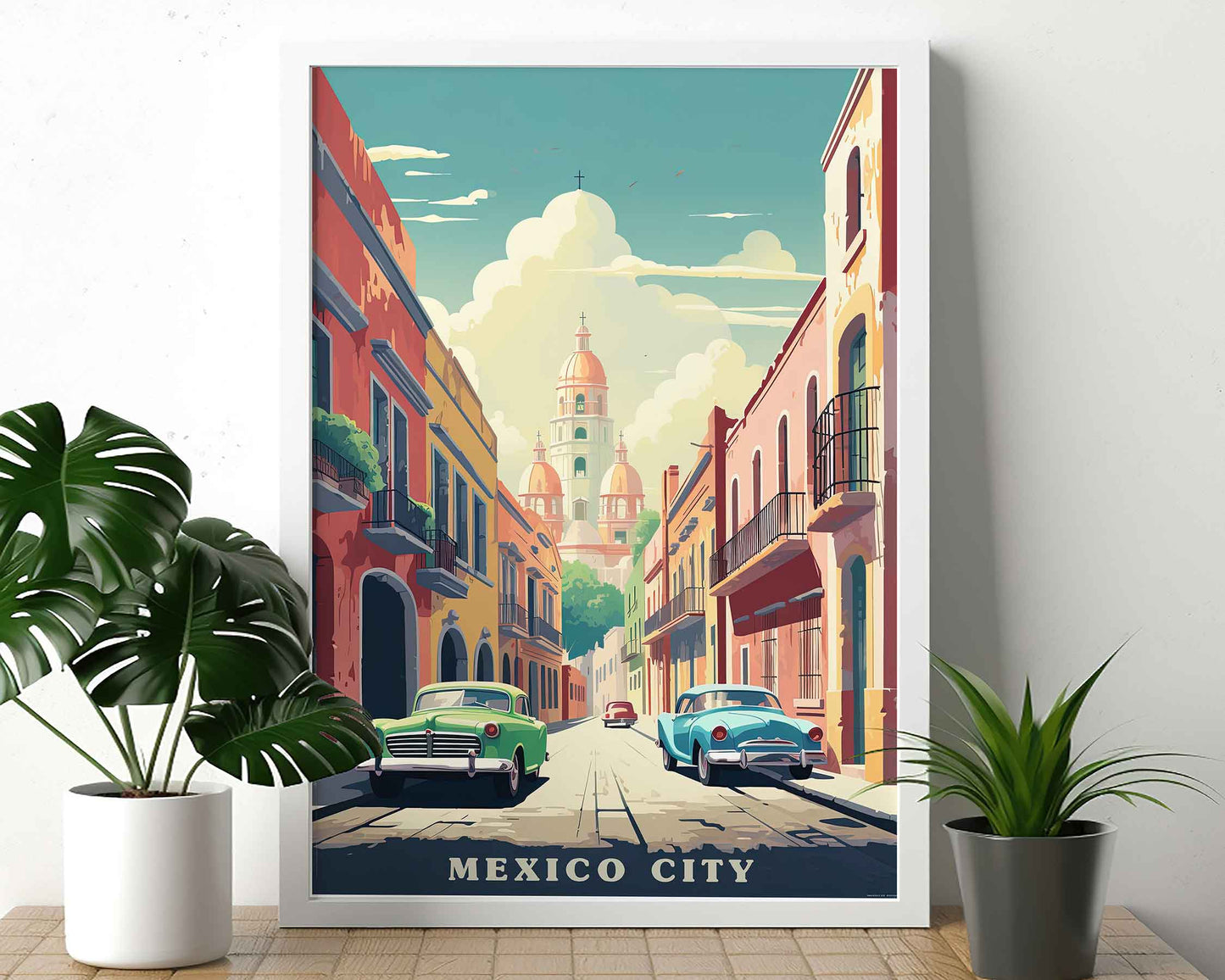Framed Image of Mexico City Illustration Travel Posters Wall Art Prints
