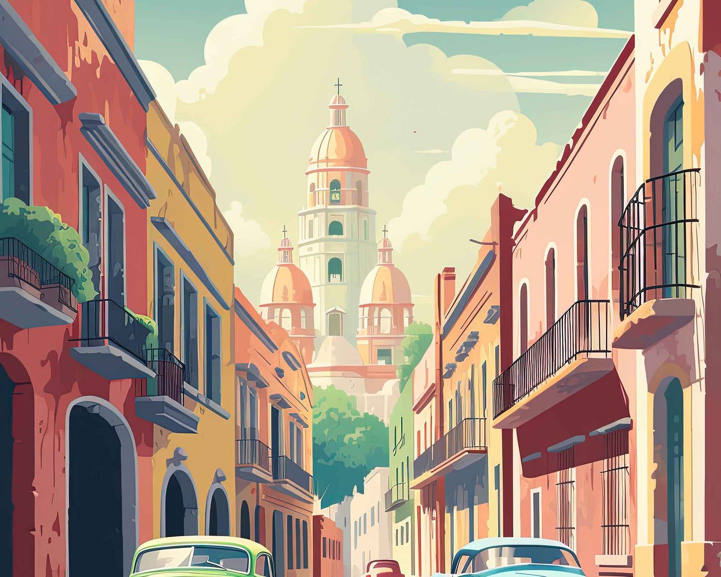 Framed Image of Mexico City Illustration Travel Posters Wall Art Prints