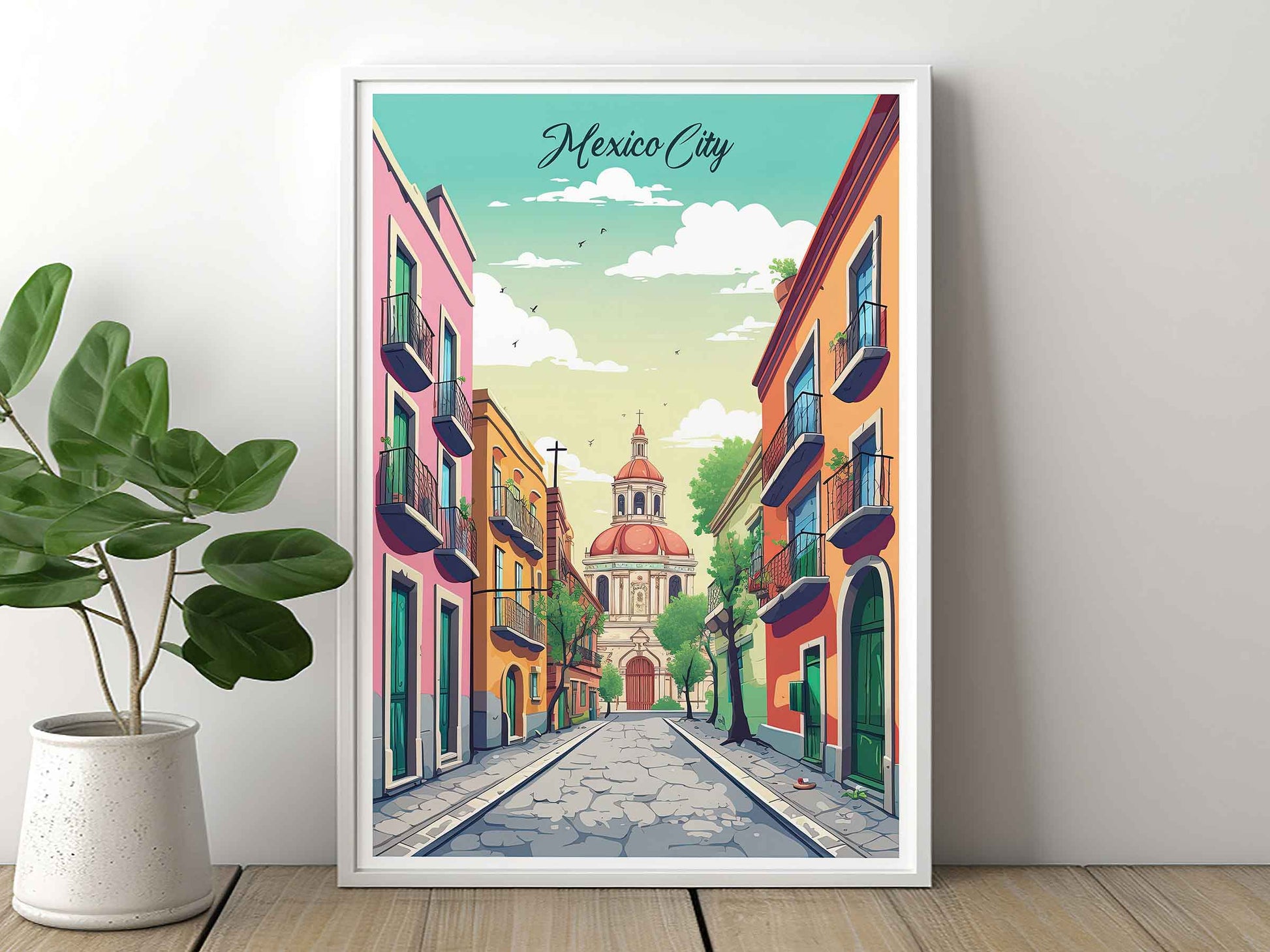 Framed Image of Mexico City Travel Posters Wall Art Prints Illustration