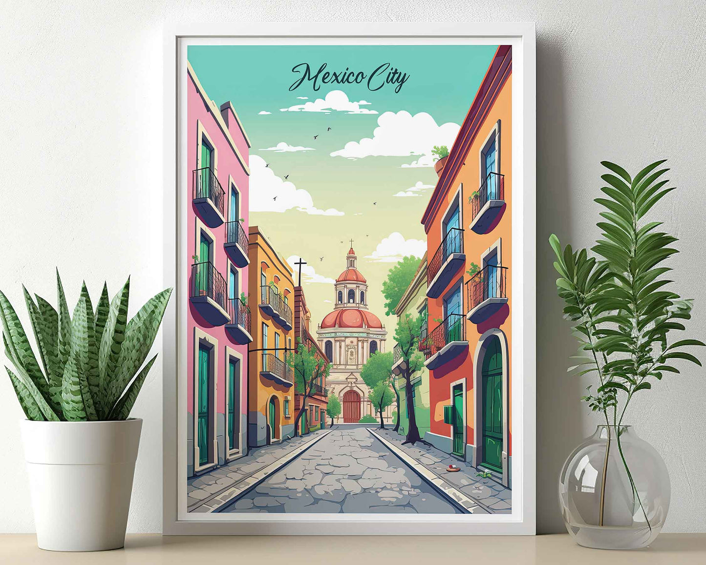 Framed Image of Mexico City Travel Posters Wall Art Prints Illustration