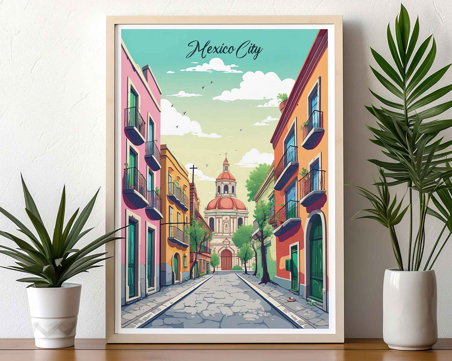 Framed Image of Mexico City Travel Posters Wall Art Prints Illustration