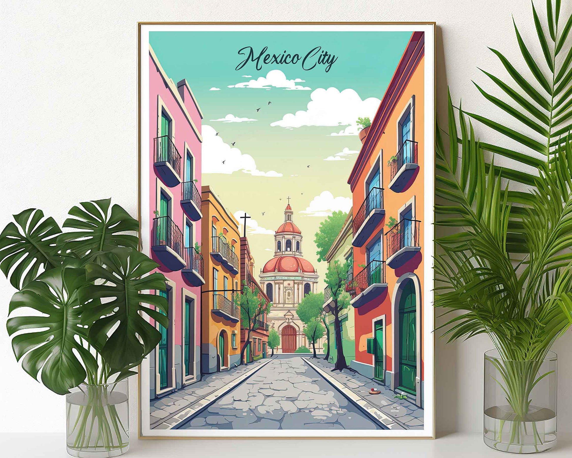 Framed Image of Mexico City Travel Posters Wall Art Prints Illustration