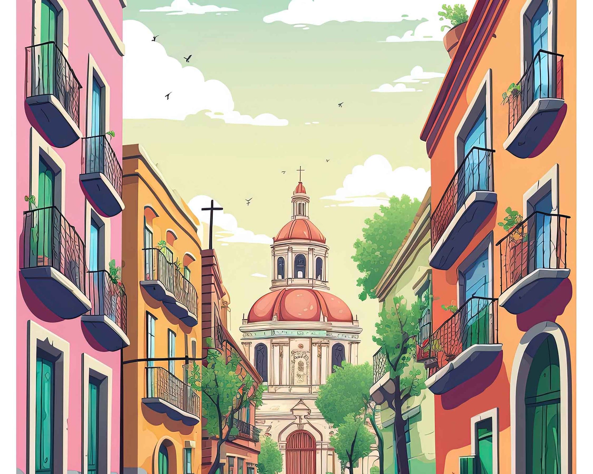 Framed Image of Mexico City Travel Posters Wall Art Prints Illustration