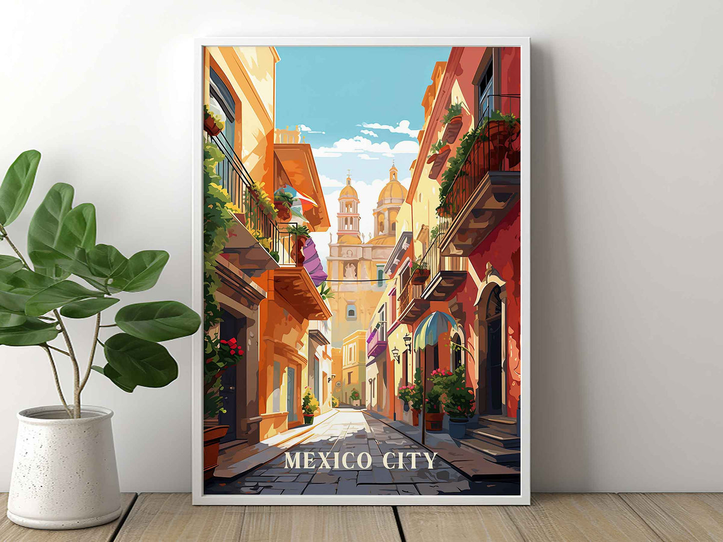 Framed Image of Mexico City Travel Print Posters Wall Art Illustration