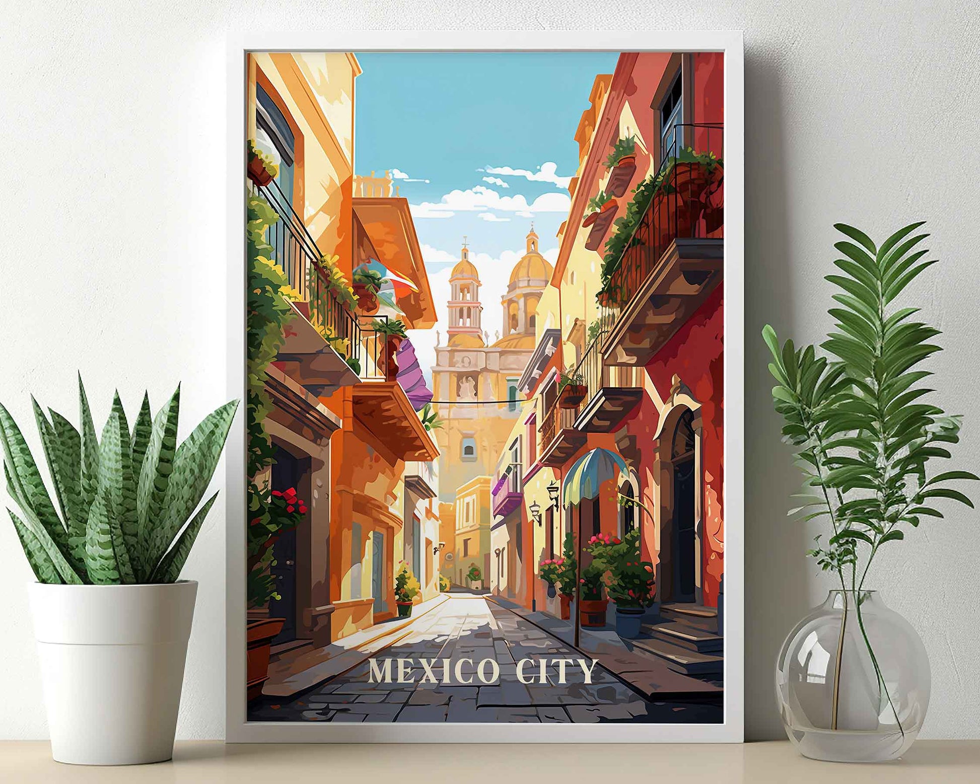 Framed Image of Mexico City Travel Print Posters Wall Art Illustration