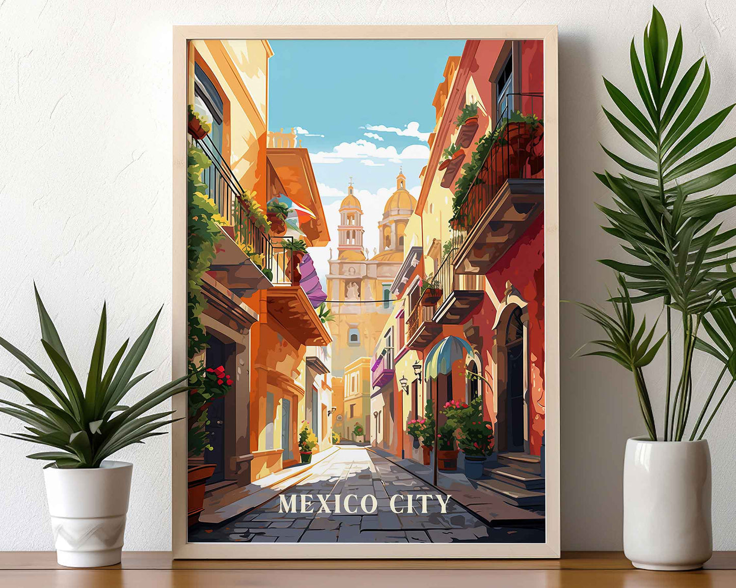 Framed Image of Mexico City Travel Print Posters Wall Art Illustration